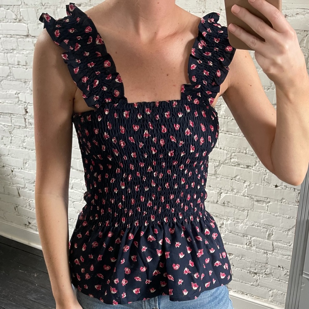 Smocked Floral Ruffle Peplum Tank Top